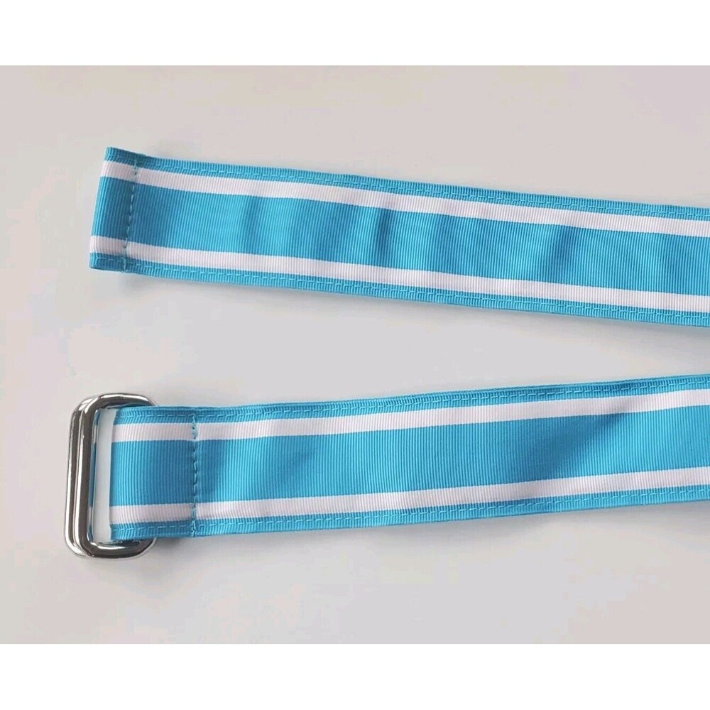 Lands' End women's multicolored ribbon cloth belt size M D ring Blue Cyan 37"